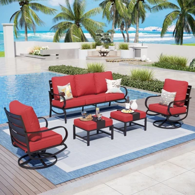 Captiva Designs 5pc Metal Patio Furniture Conversation Set With Swivel Chairs And Ottomans For Garden Porch Backyard 11 Captiva Designs 5pc Metal Patio Furniture Conversation Set With Swivel Chairs And Ottomans For Garden Porch Backyard - Image 9