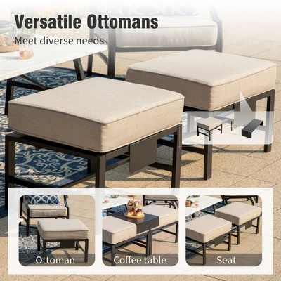 Captiva Designs 7pc Metal Patio Outdoor Conversation Set With Rocking Grid-back Chairs, Ottomans For Garden, Poolside, Backyard 7 Captiva Designs 7pc Metal Patio Outdoor Conversation Set With Rocking Grid-back Chairs, Ottomans For Garden, Poolside, Backyard - Image 5