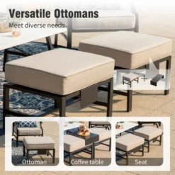 Captiva Designs 7pc Metal Patio Outdoor Conversation Set With Grid-back Armchairs, Ottomans For Garden, Poolside, Backyard -Furniture GUEST dc9bd6da 6e31 432e 9c2a f1a26309dbdb 6