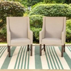 2pk Outdoor Dining Chairs With Metal Frame & Armrests - Captiva Designs: Stainless Steel, Polyester Cushions -Furniture GUEST dcf88146 7942 4799 b8dd 9eb890e25125