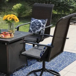 5pc Patio Dining Set With Square Steel Fire Pit With Faux Wood Tabletop & Rattan 360 Swivel Chairs - Captiva Designs -Furniture GUEST dd258260 a9a0 47f7 a9a2 2c9cbd1ba589