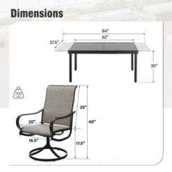 Captiva Designs 9pc Patio Dining Extendable Black Steel Rectangle Table & Textilene Swivel Chairs -Furniture GUEST dd5040f1 05f1 4e55 a8a4 029064e30fb8