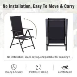 Captiva Designs 7pc Patio Wood-look Metal Table With Umbrella Hole & Textilene Reclining Foldable Chairs -Furniture GUEST dd7e3c4f 6843 4394 986c b4601a817a63