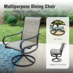Captiva Designs 7pc Black Outdoor Dining Steel Table & Padded Textilene Swivel Chairs -Furniture GUEST dda5398d 3231 470c b921 d295174cb161 4