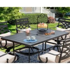 7pc Outdoor Dining Set With Swivel Chairs With Cushions & Steel Table With Umbrella Hole - Captiva Designs -Furniture GUEST dddfaf29 54ed 4201 b05a 41e277f6c86c