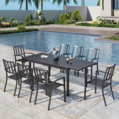 Captiva Designs 9pc Outdoor Patio Adjustable Steel Rectangle Dining Table & Metal Stackable Chairs 31 Captiva Designs 9pc Outdoor Patio Adjustable Steel Rectangle Dining Table & Metal Stackable Chairs -Furniture GUEST de63dba5 d8fd 45e4 81e8 73c50f42c4b8