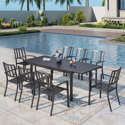 Captiva Designs 9pc Outdoor Patio Adjustable Steel Rectangle Dining Table & Metal Stackable Chairs 17 Captiva Designs 9pc Outdoor Patio Adjustable Steel Rectangle Dining Table & Metal Stackable Chairs - Image 15