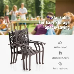 Captiva Designs 7PC Cast Aluminum Patio Dining Set With Round Table & Flower Back Chairs -Furniture GUEST df84adfb bd23 4075 a0a3 b1fb50207b3d