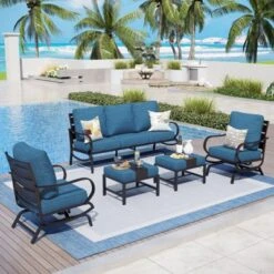 Captiva Designs 5 PCS Metal Patio Furniture Conversation Set With Rocking Armchairs For Garden Porch Backyard -Furniture GUEST e0240a97 8329 49ac 99f8 c5e2a6070a74