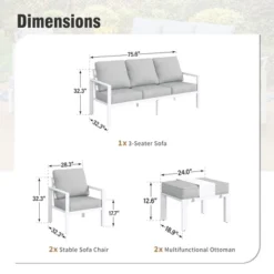 Captiva Designs 5PC Aluminum Outdoor Patio Conversation Set With Ottoman -Furniture GUEST e02db12f ce6e 4190 8bea ddd770b10a0f