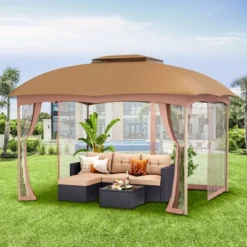 Captiva Designs Gazebo Canopy For Patio - Double Vent Outdoor Canopy With Netting (Khaki) -Furniture GUEST e073ba5a 1ecf 4f6e 9cb7 ec01ec969bb1
