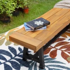 63" Rectangular Acacia Wood Patio Bench - Captiva Designs -Furniture GUEST e08af1bd 71f8 4ebe 88bf 15b06e397109