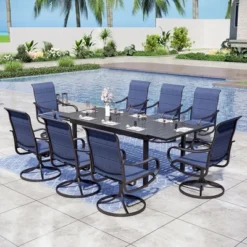 Captiva Designs 9pc Patio Dining Set With Slat-top Adjustable Steel Rectangle Table & Padded Textilene Swivel Chairs -Furniture GUEST e09201be 428e 4887 baac c2c5e1a811c5