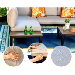 Captiva Designs 6pc Outdoor Conversation Set With Sectional Sofa Beige -Furniture GUEST e0d94add c871 402b b7d9 002883613c10