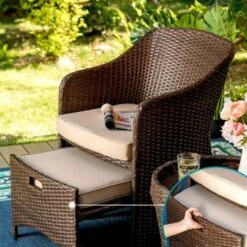 5pc Rattan Conversation Set With Chairs, Ottomans & Storage Side Table - Captiva Designs -Furniture GUEST e0ebf947 49fc 4fc2 83ae e38a7adf9611