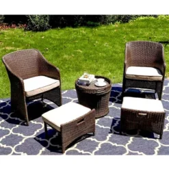 5pc Rattan Conversation Set With Chairs, Ottomans & Storage Side Table - Captiva Designs -Furniture GUEST e14817a5 2491 44a0 956b 7d8f106e81ea