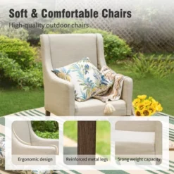 Captiva Designs 5pc Patio Dining Round Wood-look Table With Umbrella Hole & Assorted Cushioned/Textilene Chairs -Furniture GUEST e178a021 f1d7 4da6 8417 d64c0c006b00