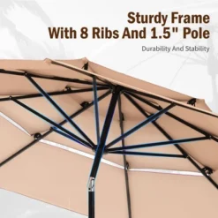 Captiva Designs 6pc Patio Wood-look Square Dining Table & C-spring Sling Chairs & Beige Umbrella -Furniture GUEST e1f9fe51 3b5e 413c 82b5 9c1d4d208dcb 2