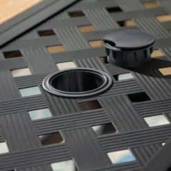 Captiva Designs 1Pc Outdoor Wood-look Rectangle Steel Frame Dining Table With Umbrella Hole -Furniture GUEST e2978caf a3ba 42c2 810c 62f71c408b3b