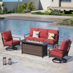 Captiva Designs 4pc Extra Large Metal And Rattan Outdoor Patio Fire Pit Set With Swivel Armchairs -Furniture GUEST e2f99dc2 5eb9 42e0 9eeb 4fb6fac1d4f1
