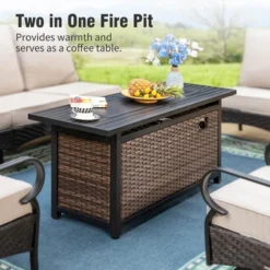 Captiva Designs 6pc Extra Large Metal And Rattan Outdoor Patio Fire Pit Set With Swivel Armchairs And Ottomans -Furniture GUEST e33afc75 70ae 4239 b72d 500a81dc2ef5 3