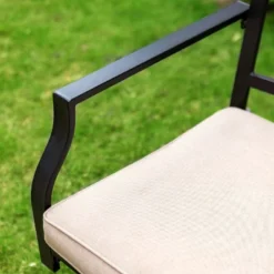 Captiva Designs 9pc Patio Slat-top Adjustable Steel Rectangle Dining Table & Black Metal Chairs -Furniture GUEST e39787d5 7512 4b7b a3e7 bec6691ca8e9 1