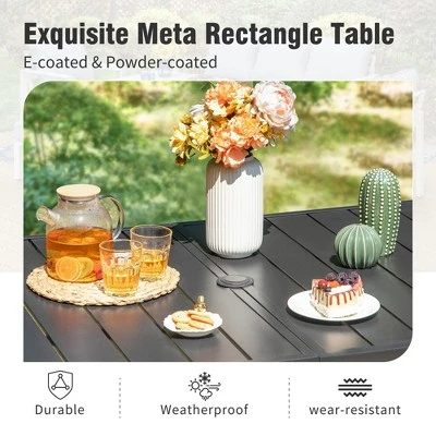 Captiva Designs 8pc Patio Dining Set With Rectangular Table & Armrest Rattan Chairs & Market Umbrella 5 Captiva Designs 8pc Patio Dining Set With Rectangular Table & Armrest Rattan Chairs & Market Umbrella - Image 3