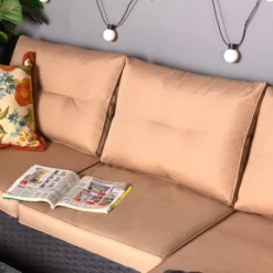 Captiva Designs 7pc Steel & Wicker Outdoor Square Fire Pit Furniture Set With Cushions -Furniture GUEST e4235bca 8c34 4c04 a494 bc46d5669a2c