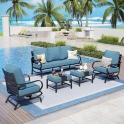Captiva Designs 5 PCS Metal Patio Furniture Conversation Set With Rocking Armchairs For Garden Porch Backyard -Furniture GUEST e4d864a7 16e0 458c ab77 9129a7a1e551