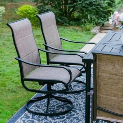 7pc Outdoor Dining Set With Padded Swivel Chairs & Metal Rectangle Table With Umbrella Hole - Gray - Captiva Hole -Furniture GUEST e4f7c521 088d 4dd7 8f5b 398cb02c6c22