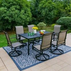 7pc Outdoor Dining Set With With Padded Sling Chairs & Metal Rectangle Table With Umbrella Hole - Captiva Designs -Furniture GUEST e541c07e d8ff 432e b368 52c919fe2688