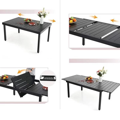 Captiva Designs 7pc Patio Expandable Steel Dining Table And Fixed Wicker Chairs With Thick Cushions 5 Captiva Designs 7pc Patio Expandable Steel Dining Table And Fixed Wicker Chairs With Thick Cushions - Image 3