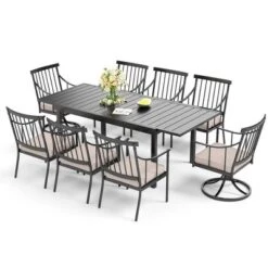 Captiva Designs 9pc Patio Dining Set With Slat-top Adjustable Steel Rectangle Table & Stylish Metal Arm Chairs -Furniture GUEST e6dec3a8 8f50 423c 95f7 520af53319f8