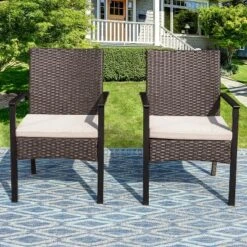 Captiva Designs Outdoor Patio All-weather Wicker Dining Chairs With Thick Cushion -Furniture GUEST e70d8382 74b8 4cf2 9395 fe3bfccf4ea9