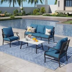 Captiva Designs 4pc Extra Large Metal Patio Outdoor Conversation Set With Armchairs For Garden, Poolside, Backyard -Furniture GUEST e7d1ef1d 55e3 42dd b9c6 4fc7f5c39155