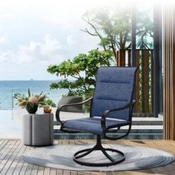Captiva Designs 9pc Spacious Slat-top Square Metal Table With Umbrella Hole & Padded Textilene Swivel Chairs -Furniture GUEST e7d3e5b3 9449 40ac 87b9 385105194b02