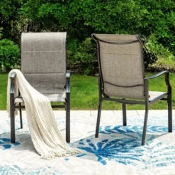 Captiva Designs 5pc Outdoor Slat-top Steel Dining Table & Grayish Bown Padded Sling Chairs -Furniture GUEST e8595548 9115 4025 afd5 6d032815243d