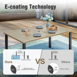 Captiva Designs 7pc Patio Wood-look Slatted Top Steel Table With Umbrella Hole & Metal Armrest Chairs -Furniture GUEST e8bec0fb ae25 46e0 afc8 6da2c6fe5c83 7