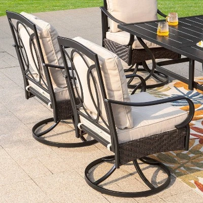 Captiva Designs 7pc Steel Outdoor Patio Dining Set With Swivel Chairs & Metal Table With Umbrella Hole Black 4 Captiva Designs 7pc Steel Outdoor Patio Dining Set With Swivel Chairs & Metal Table With Umbrella Hole Black - Image 2