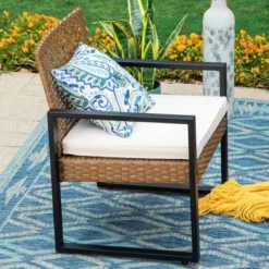 Captiva Designs 4pc Conversation Set: Rattan Loveseat, Coffee Table, Weather-Resistant -Furniture GUEST e950924d b169 496e 8c21 3c198b6fd350
