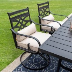 Captiva Designs 7pc Steel Outdoor Patio Dining Set With Swivel Chairs & Cushions Black -Furniture GUEST e9573526 3b65 4bae 8592 96556683394c