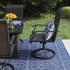 5pc Patio Dining Set With Square Steel Fire Pit With Faux Wood Tabletop & Rattan 360 Swivel Chairs - Captiva Designs -Furniture GUEST e993d866 073c 4e05 b6db c8d63422700d