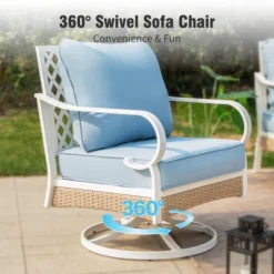 Captiva Designs 5pc Extra Large Metal And Rattan Outdoor Patio Conversation Set With Swivel Grid-back Chairs And Loveseat -Furniture GUEST ea62058e 3ade 4b2f 8466 01ba1d528b24 1