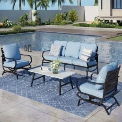 Captiva Designs 4 PCS Metal Patio Furniture Conversation Set With Rocking Armchairs For Garden Porch Backyard -Furniture GUEST eacebe47 c9af 4ac9 a7ec 2c7a1b776669
