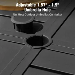 Captiva Designs 9pc Spacious Slat-top Square Metal Table With Umbrella Hole & Armrest Rattan Chairs With Cushions -Furniture GUEST eb1433d1 5224 419e 82a8 246d4ee39eef