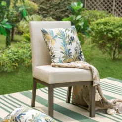 Captiva Designs 5pc Patio Dining Round Wood-look Table With Umbrella Hole & Assorted Cushioned/Textilene Chairs -Furniture GUEST eb671220 f3bd 4157 b554 84b7afe9d80c