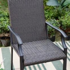 5pc Patio Dining Set With Rattan Arm Chairs & Square Faux Wood & Steel Tabletop - Captiva Designs -Furniture GUEST ebc38dd4 9511 409a aeb7 8caa10358e9e 1
