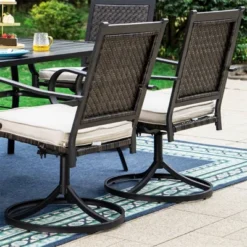 7pc Patio Dining Set With 360 Swivel Chairs With Cushions And Rectangle Steel Table - Captiva Designs -Furniture GUEST ec990b35 71d2 443f be5a c22064563821