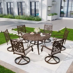 Captiva Designs 7PC Cast Aluminum Patio Dining Set With Round Table & Flower Back Chairs -Furniture GUEST ede7a7c0 7263 405c 83cf 1faf695c9726