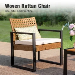 Captiva Designs 4pc Outdoor Patio Wicker Rattan Cushioned Conversation Set With Armchairs And Coffee Table -Furniture GUEST ee199070 678d 44f9 bdd3 982fe35f4bd4